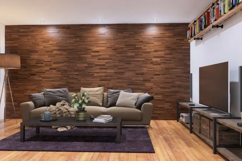 menggunakan wallpaper dan lantai kayu